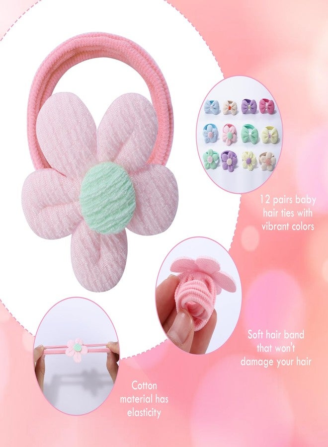 obeoby 24 Pcs Toddler Hair Ties for Girls Kid, Flower Bows Baby Hair Ties Bows for Thick Hair Candy Colors Valentines Day Gifts for Daughter - Image 3